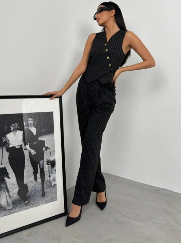 **PRE-ORDER** Emily Belt Detail Casual Trouser In Black sold by Vivichi