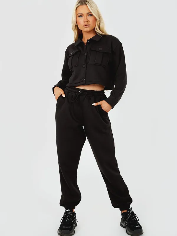 Marie Utility Button Top & Jogger Co-ord In Black sold by Vivichi
