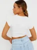 Zaira Cap Sleeve Ruched Front Ribbed Crop Top In White sold by Vivichi