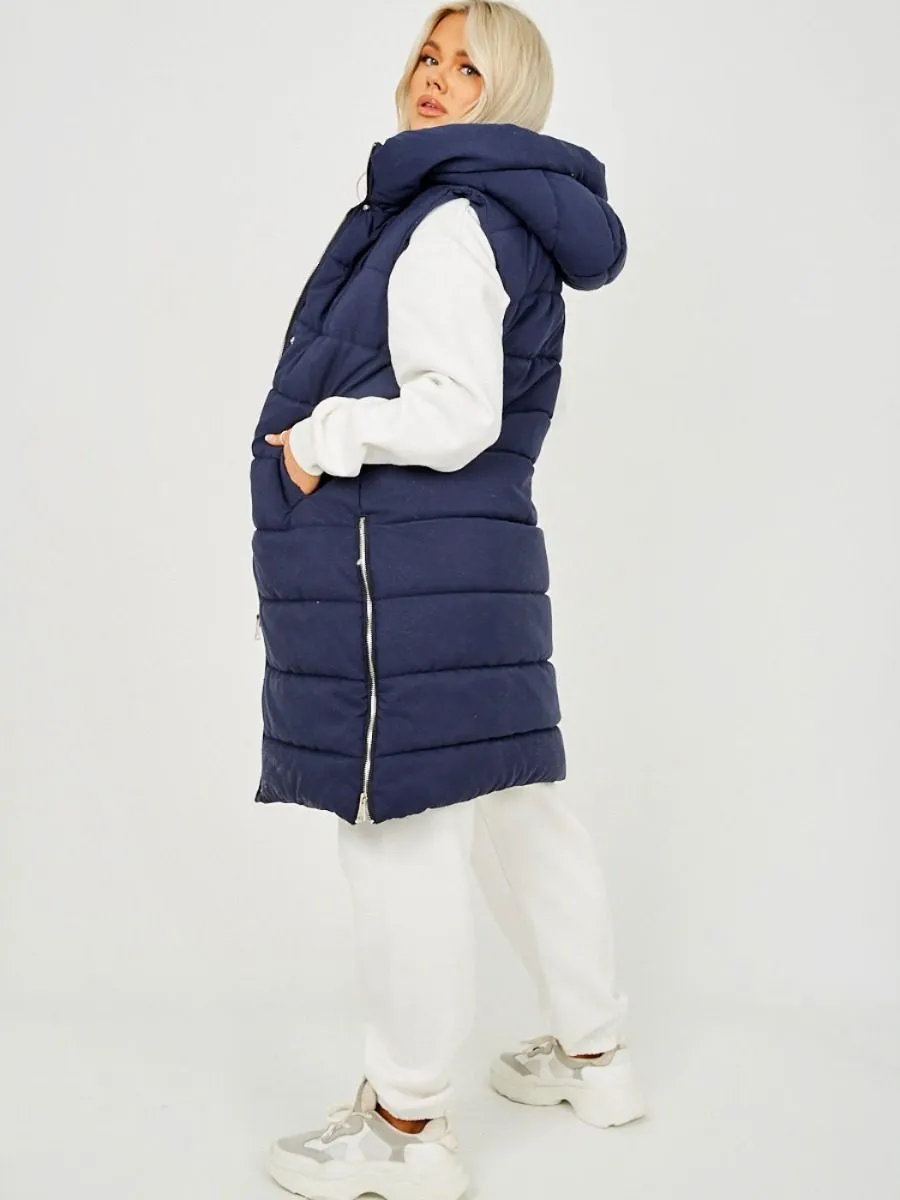 Michele Longline Hooded Puffer Gilet In Navy sold by Vivichi product image thumbnail 4