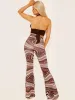 Kaya Marble Print Scrunch Back Flared Slinky Trousers In Chocolate sold by Vivichi