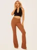 Camila Ribbed Flared Trousers In Camel sold by Vivichi