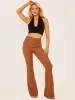 Camila Ribbed Flared Trousers In Camel sold by Vivichi