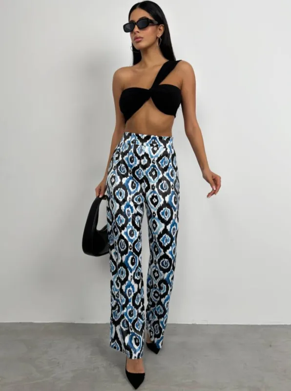 **PRE-ORDER** Shay Patterned Satin Pants In Blue sold by Vivichi