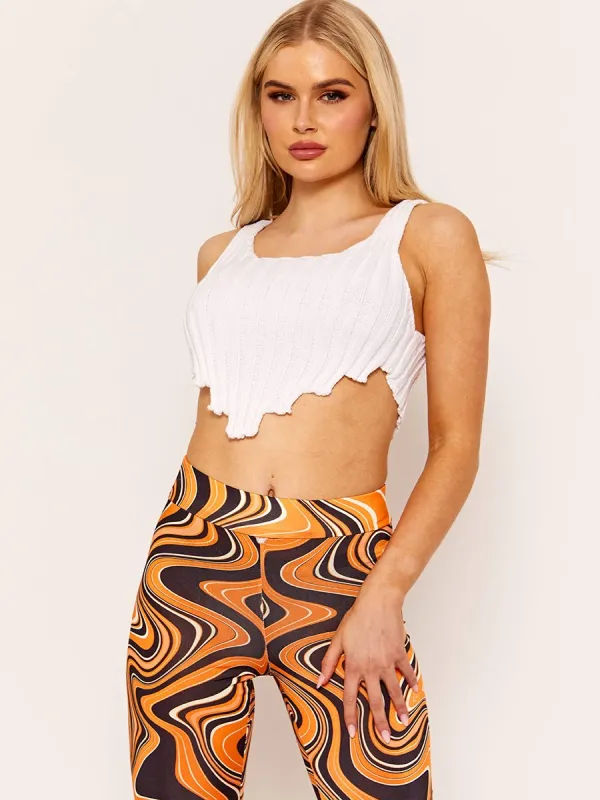 Cate Asymmetric Hem Knitted Vest Crop Top In Cream sold by Vivichi