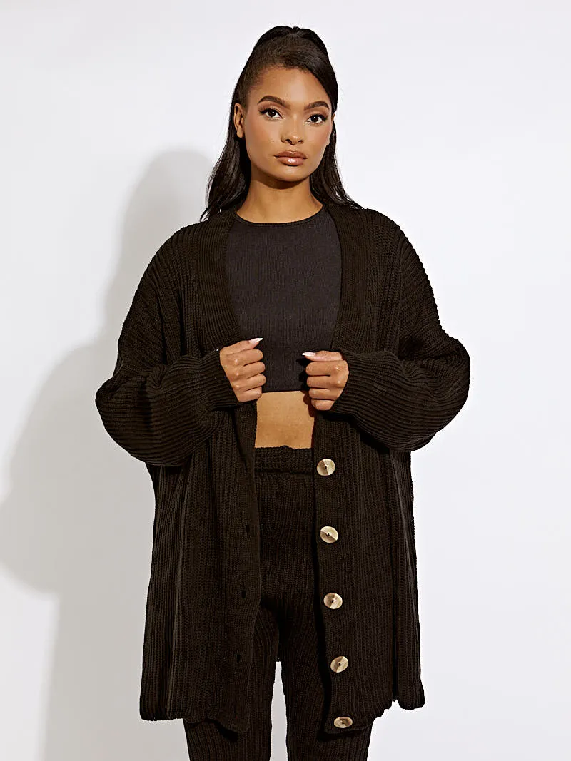 Alex Ribbed Knit Buttoned Cardigan & Legging Co-ord In Black sold by Vivichi product image thumbnail 2