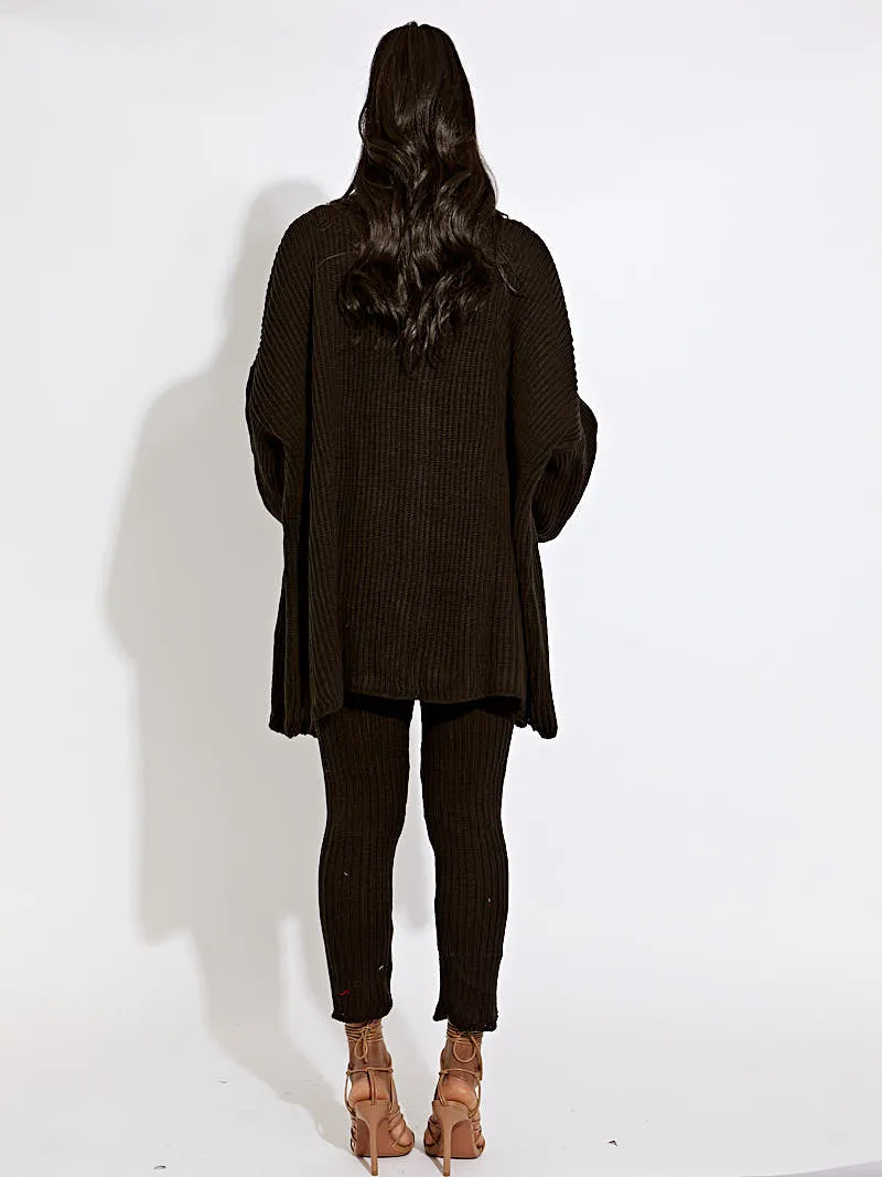 Alex Ribbed Knit Buttoned Cardigan & Legging Co-ord In Black sold by Vivichi product image thumbnail 4