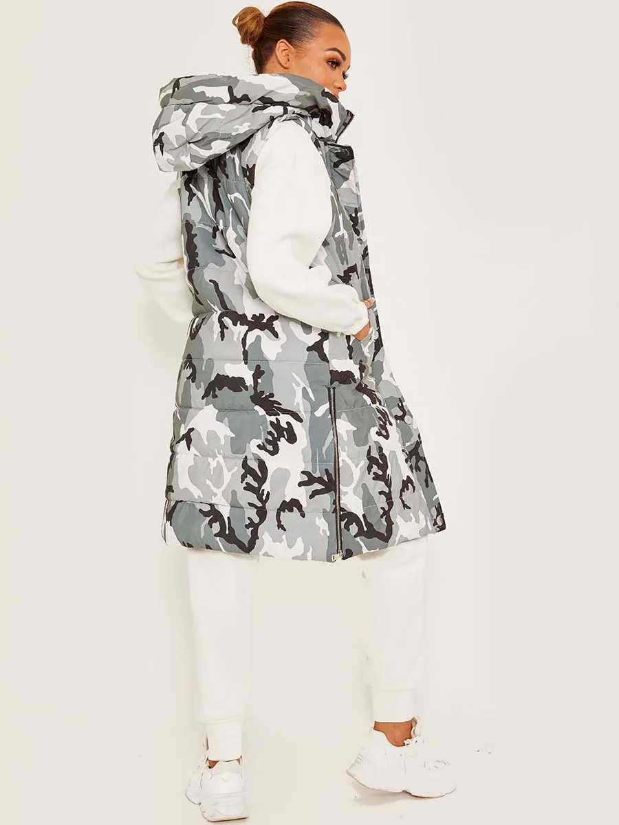 Michele Camouflage Longline Padded Hooded Gilet In Grey sold by Vivichi product image thumbnail 3