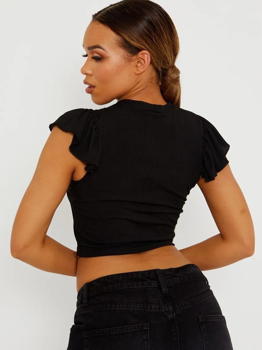 Elin Ribbed Ruffle Trimmed Top In Black sold by Vivichi product image thumbnail 2