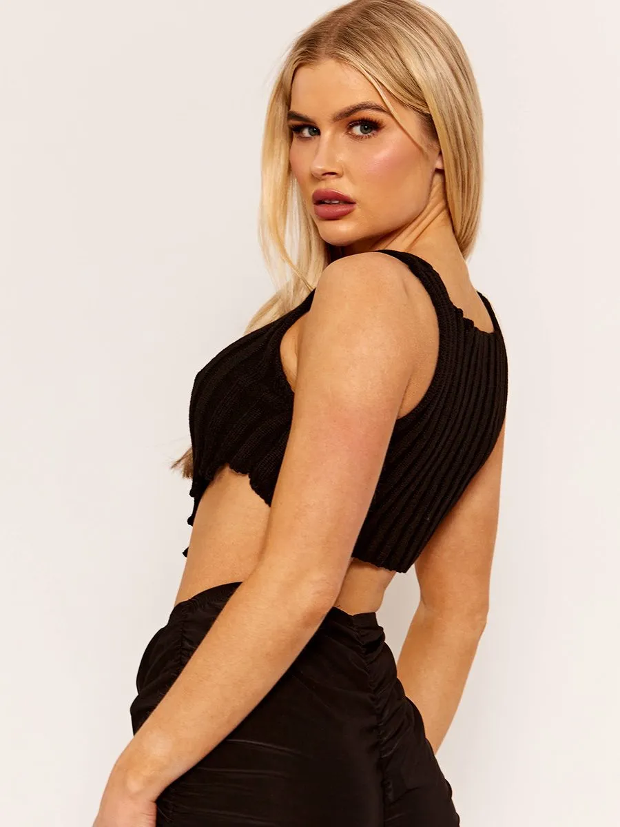 Cate Asymmetric Hem Knitted Vest Crop Top In Black sold by Vivichi product image thumbnail 2