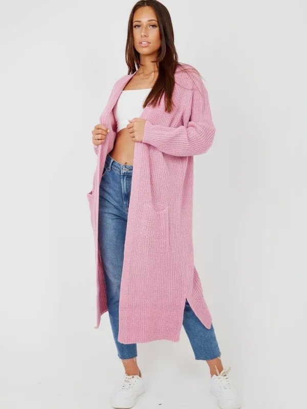 Leeka Longline Knitted Open Cardigan In Pink sold by Vivichi