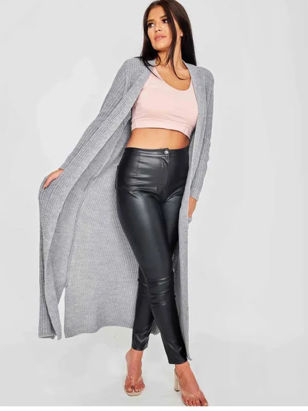 Leeka Longline Knitted Open Cardigan In Grey sold by Vivichi