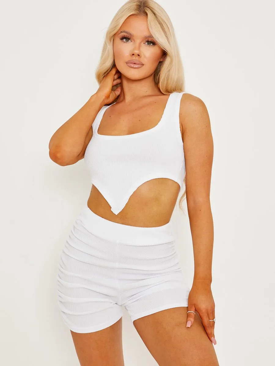 Charlene Ribbed Crop Top & Ruched Bum Shorts Co-ord In White sold by Vivichi product image thumbnail 2