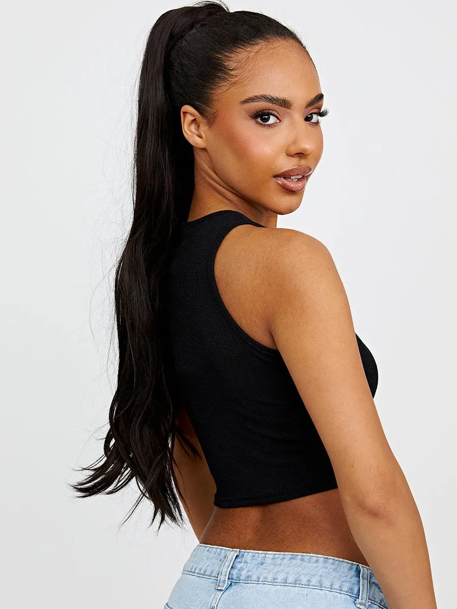 Jess Plain Ribbed Vest Crop Top In Black sold by Vivichi product image thumbnail 4