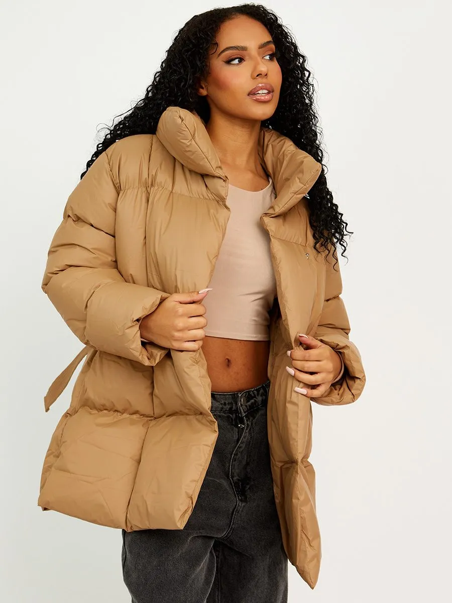 Ellie Oversized Padded Jacket With Belt In Stone sold by Vivichi product image thumbnail 2