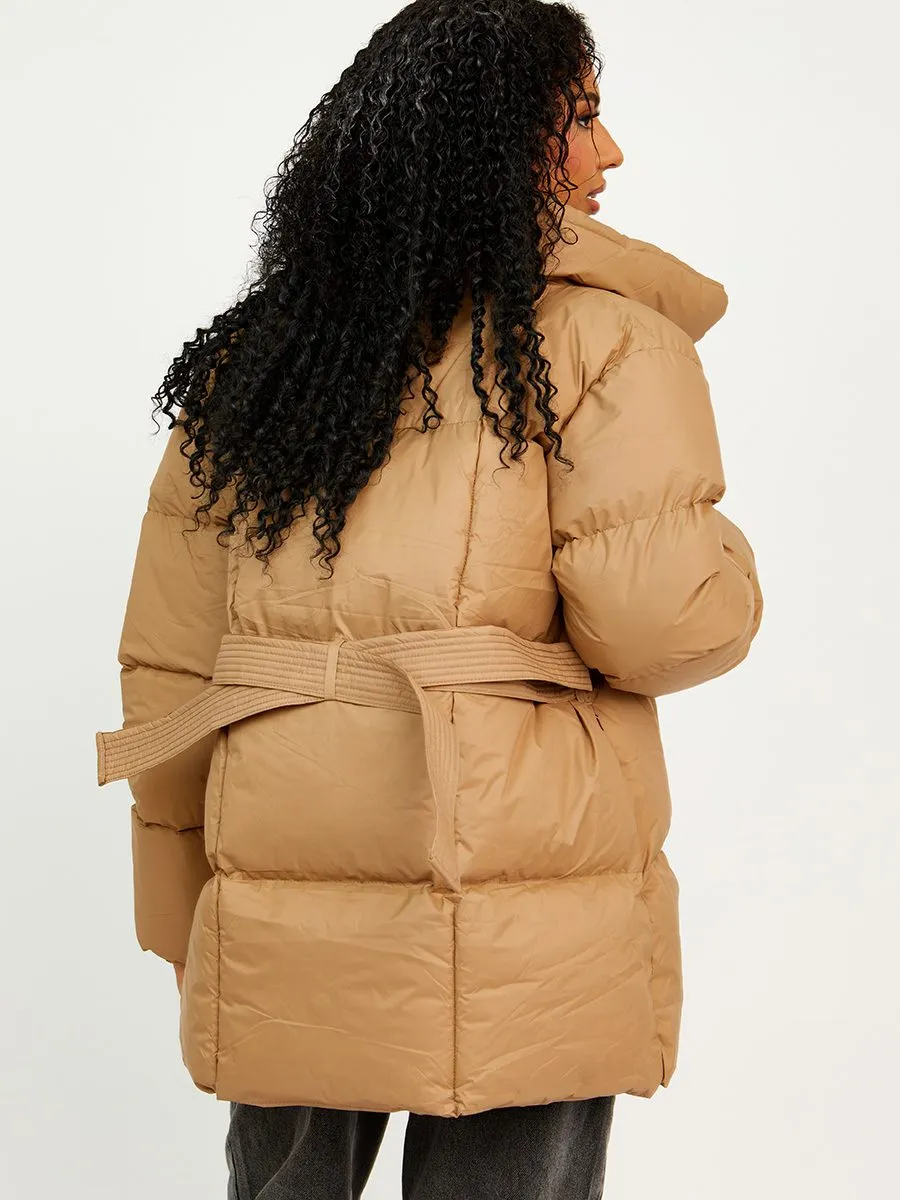 Ellie Oversized Padded Jacket With Belt In Stone sold by Vivichi product image thumbnail 4