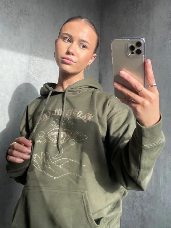 Rana Glittered Moon Magic Fleeced Hoodie In Khaki sold by Vivichi