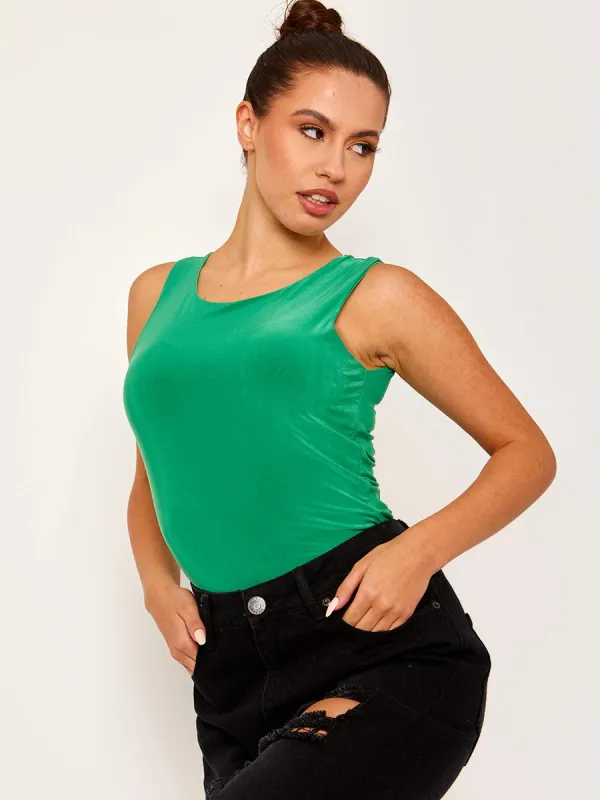 Nicolle Slinky Racer Back Sleeveless Bodysuit In Jade Green sold by Vivichi