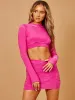 Romany Thumb Hole Slinky Crop Top & Ruched Skirt Co-ord In Fuchsia sold by Vivichi