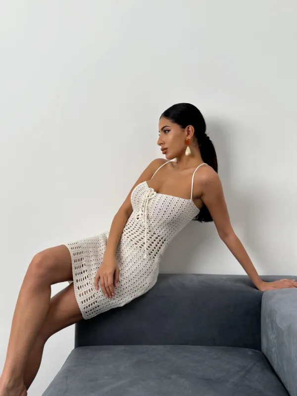 Kelly Knitted Mini Dress In Off-White sold by Vivichi