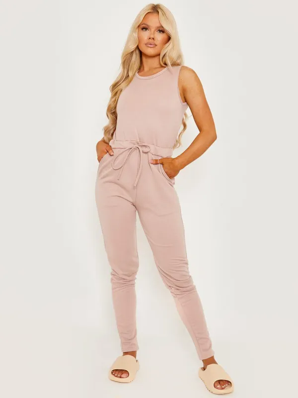 Evie Tie Knot Back Sleeveless Jumpsuit In Stone sold by Vivichi
