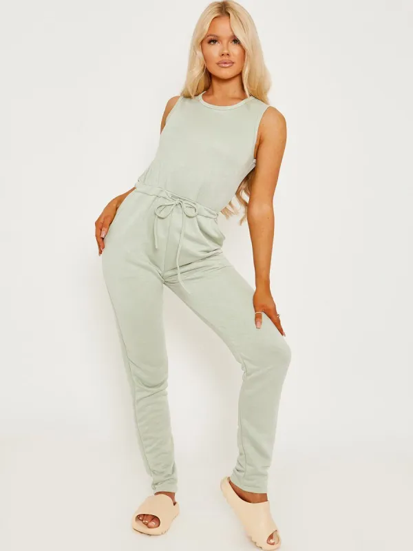Evie Tie Knot Back Sleeveless Jumpsuit In Green sold by Vivichi
