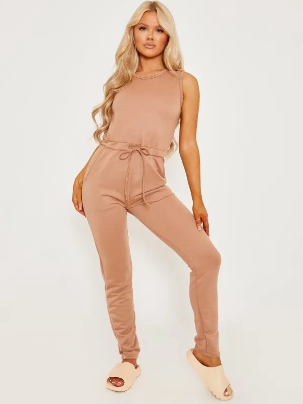 Evie Tie Knot Back Sleeveless Jumpsuit In Camel sold by Vivichi