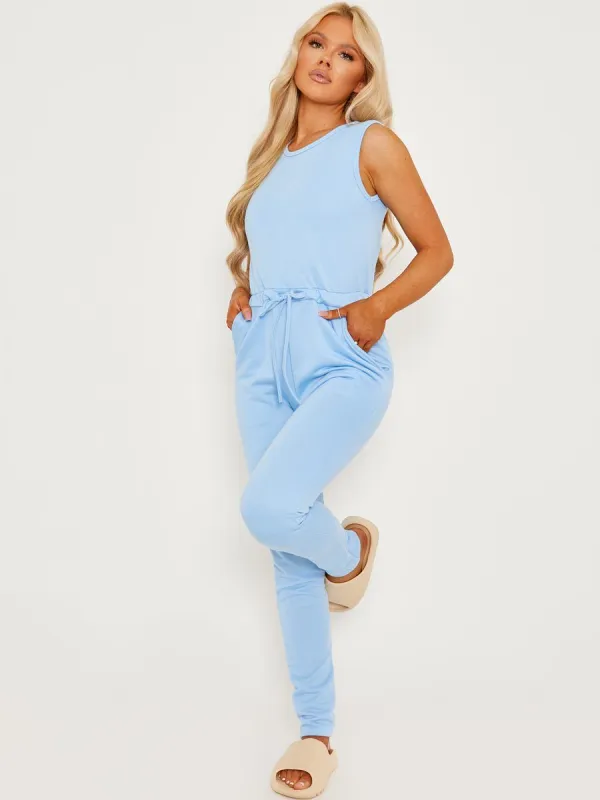 Evie Tie Knot Back Sleeveless Jumpsuit In Blue sold by Vivichi