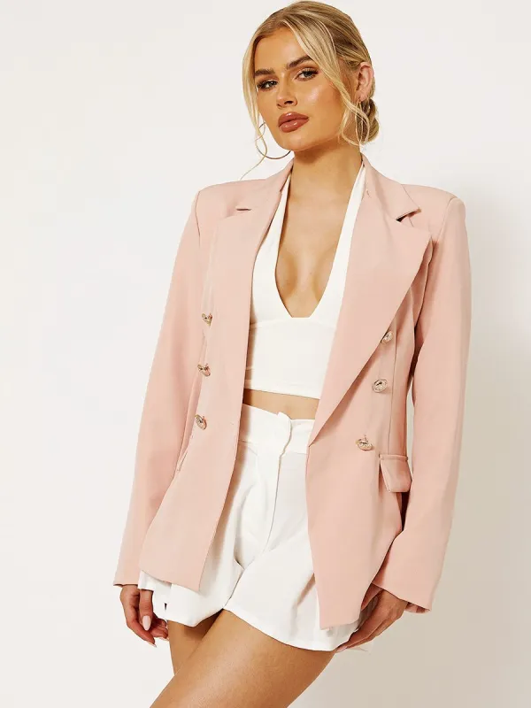 Harriet Oversized Button Detail Blazer In Pink sold by Vivichi