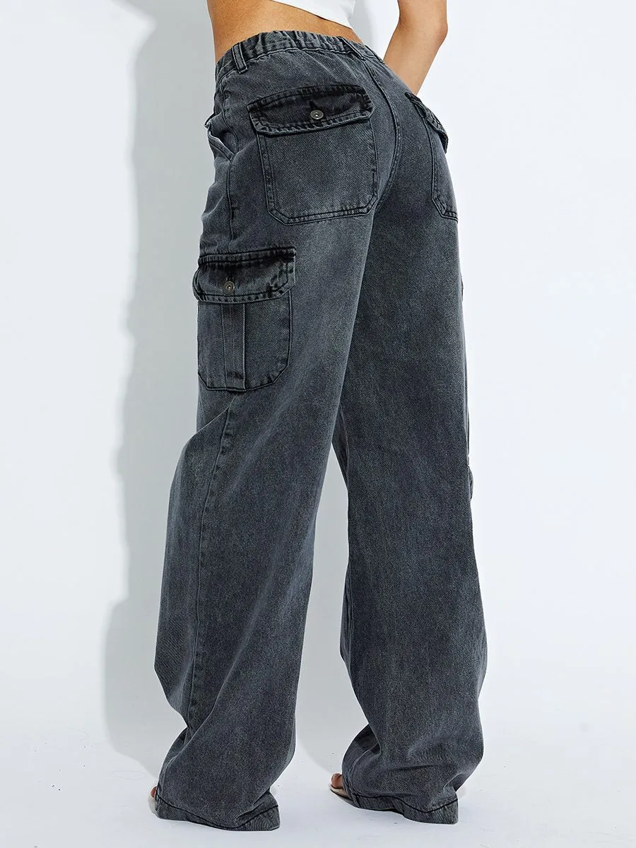 Julian Wide Leg Denim Cargo Trousers In Grey sold by Vivichi product image thumbnail 4