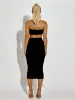 Chelsie Plain Bandeau Crop Top & Midi Skirt Co-ord In Black sold by Vivichi