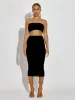 Chelsie Plain Bandeau Crop Top & Midi Skirt Co-ord In Black sold by Vivichi