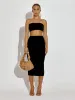 Chelsie Plain Bandeau Crop Top & Midi Skirt Co-ord In Black sold by Vivichi