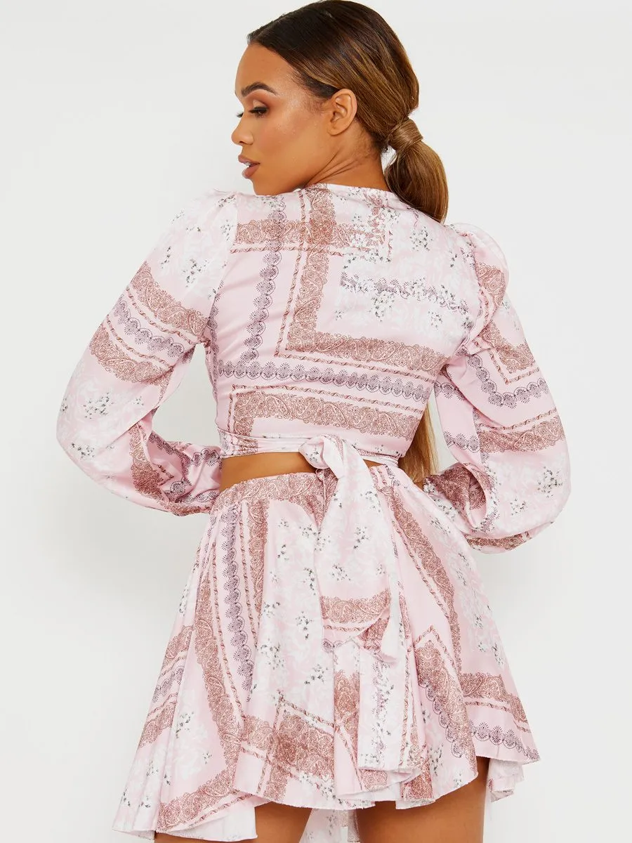 Helen Floral Print Satin Crop Top & Skirt Co-ord In Pink sold by Vivichi product image thumbnail 3
