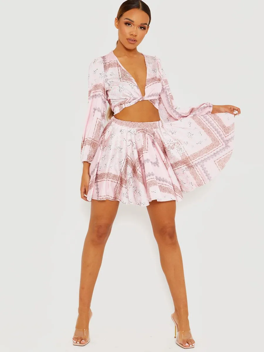 Helen Floral Print Satin Crop Top & Skirt Co-ord In Pink sold by Vivichi product image thumbnail 5