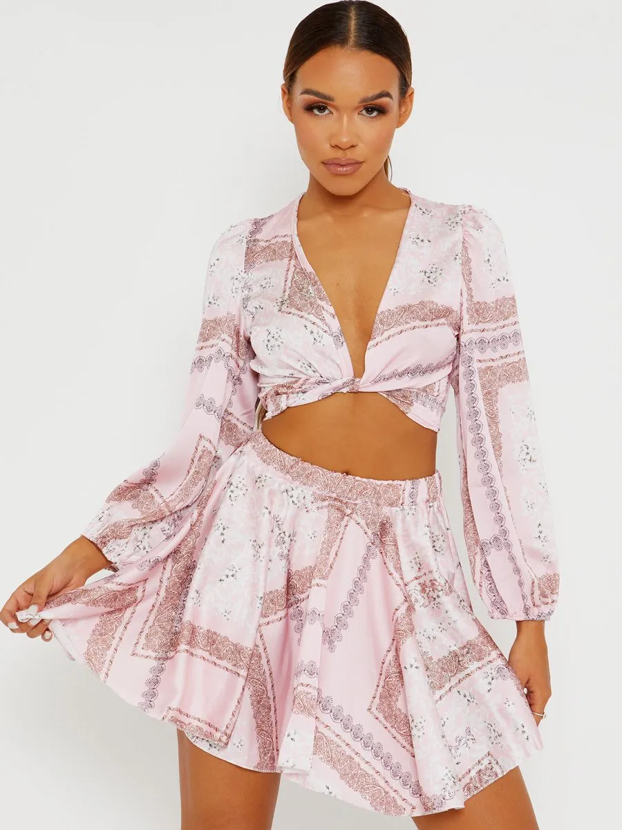 Helen Floral Print Satin Crop Top & Skirt Co-ord In Pink sold by Vivichi product image thumbnail 2