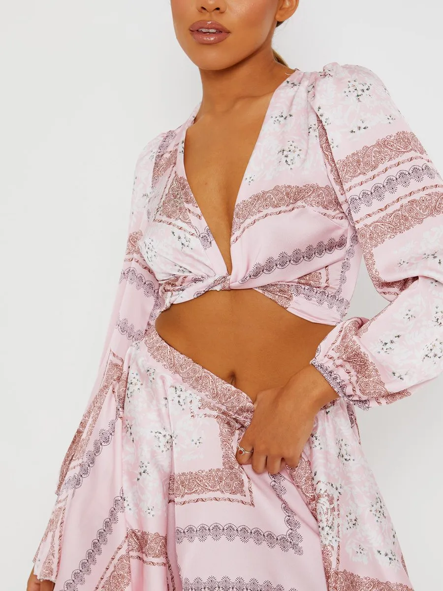 Helen Floral Print Satin Crop Top & Skirt Co-ord In Pink sold by Vivichi product image thumbnail 4