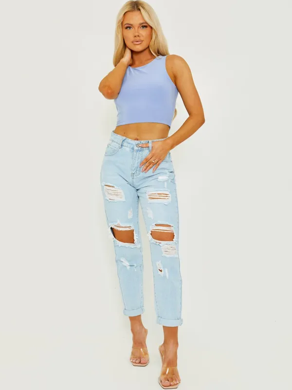 Dorian Slinky Cropped Vest Top In Blue sold by Vivichi