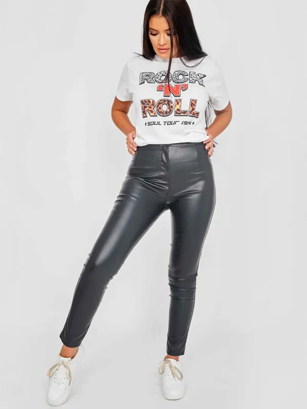 Arlene High Waist PU Trouser In Black sold by Vivichi