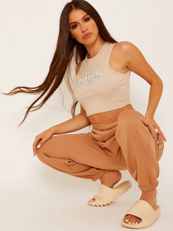 Barbara Oversized Fleece Joggers In Camel sold by Vivichi
