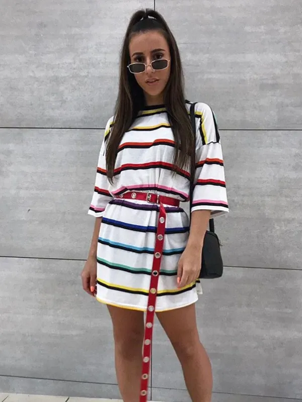 Dixie Striped Oversized Boyfriend Tee In Multi sold by Vivichi