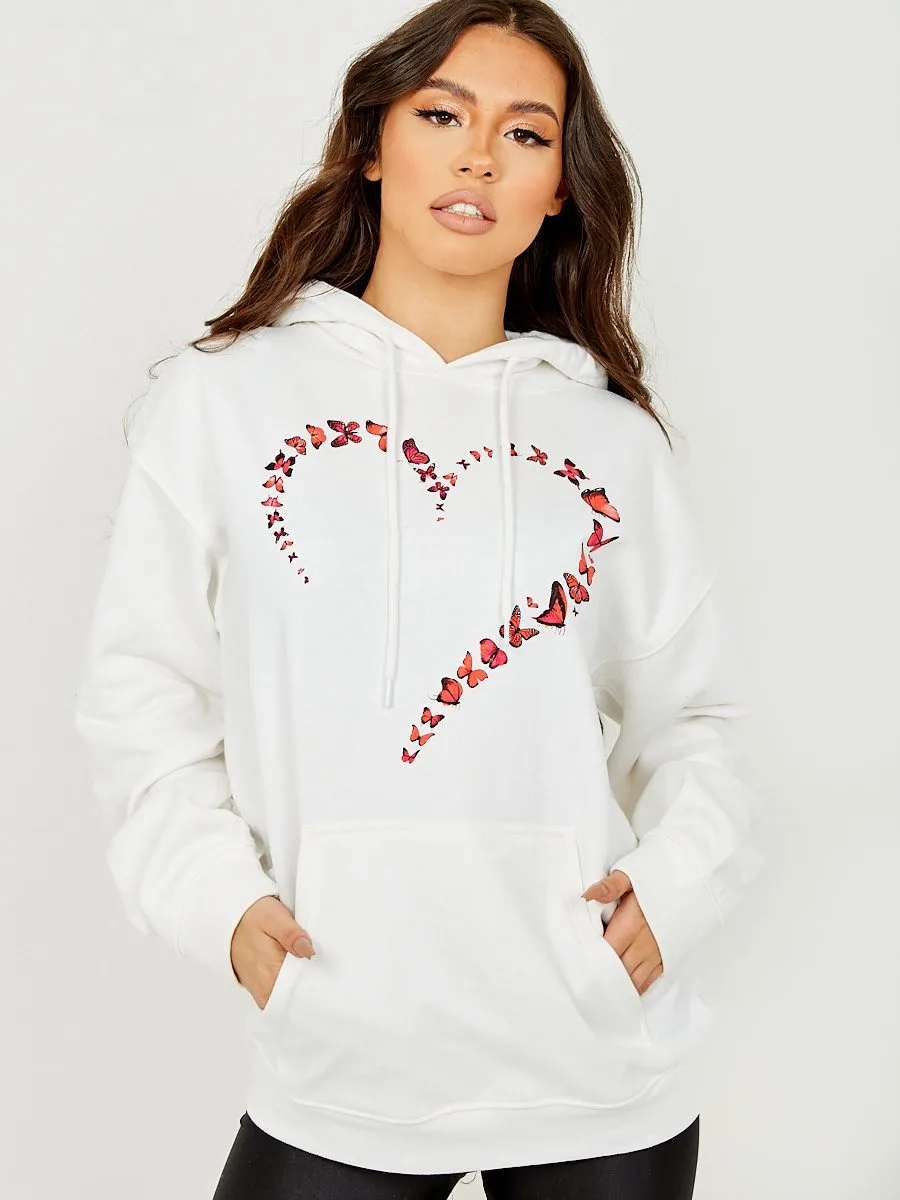 Fayee Butterfly Heart Graphic Fleeced Hoodie In White sold by Vivichi product image thumbnail 2