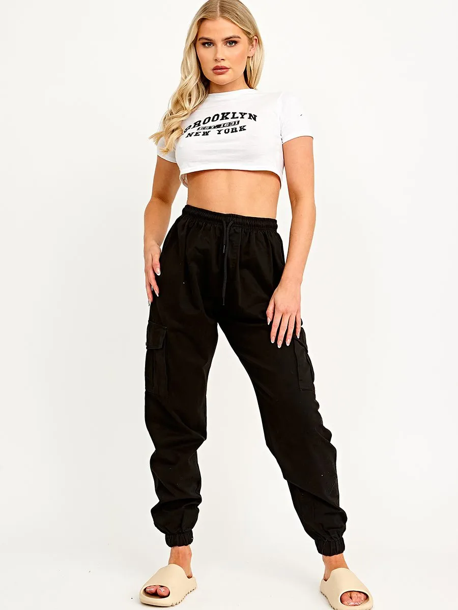 Bianka Twill Fabric Cargo Trousers In Black sold by Vivichi