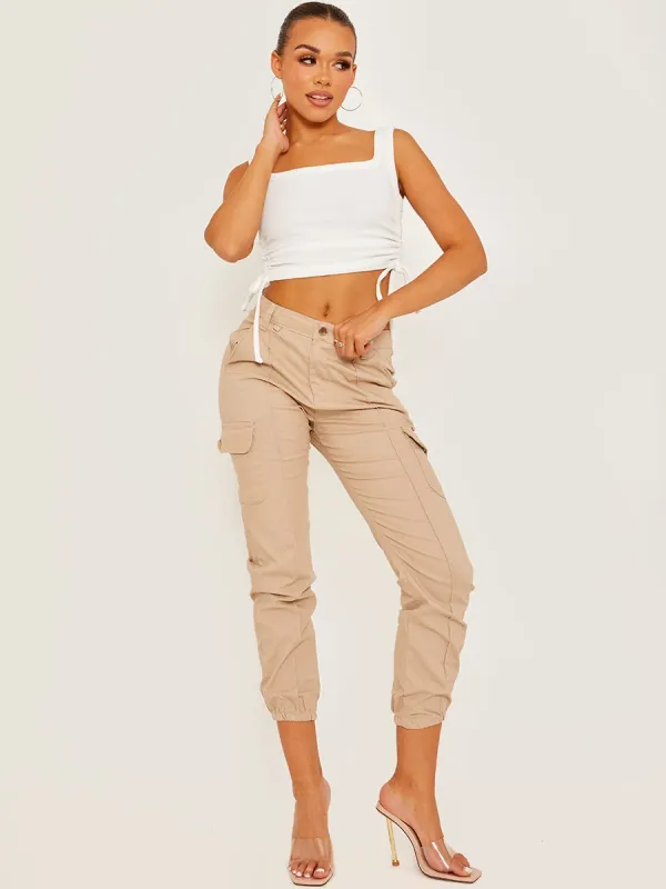 Carlia Cuffed Hem Cargo Trousers In Stone sold by Vivichi