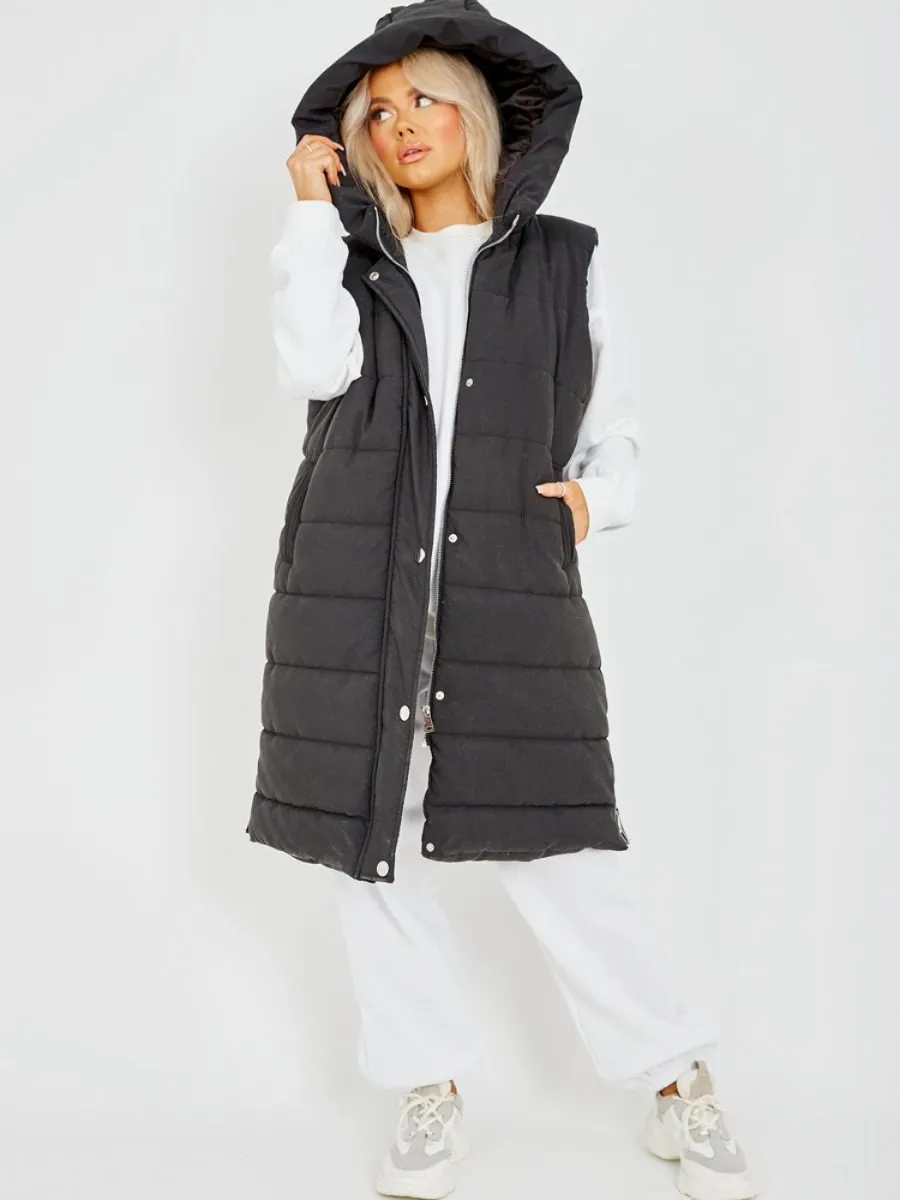 Michele Longline Hooded Puffer Gilet In Black sold by Vivichi product image thumbnail 4