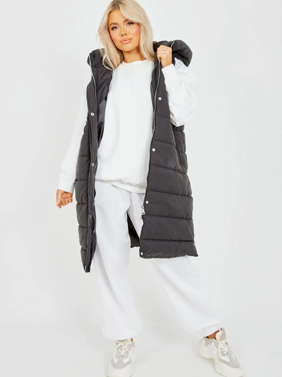 Michele Longline Hooded Puffer Gilet In Black sold by Vivichi
