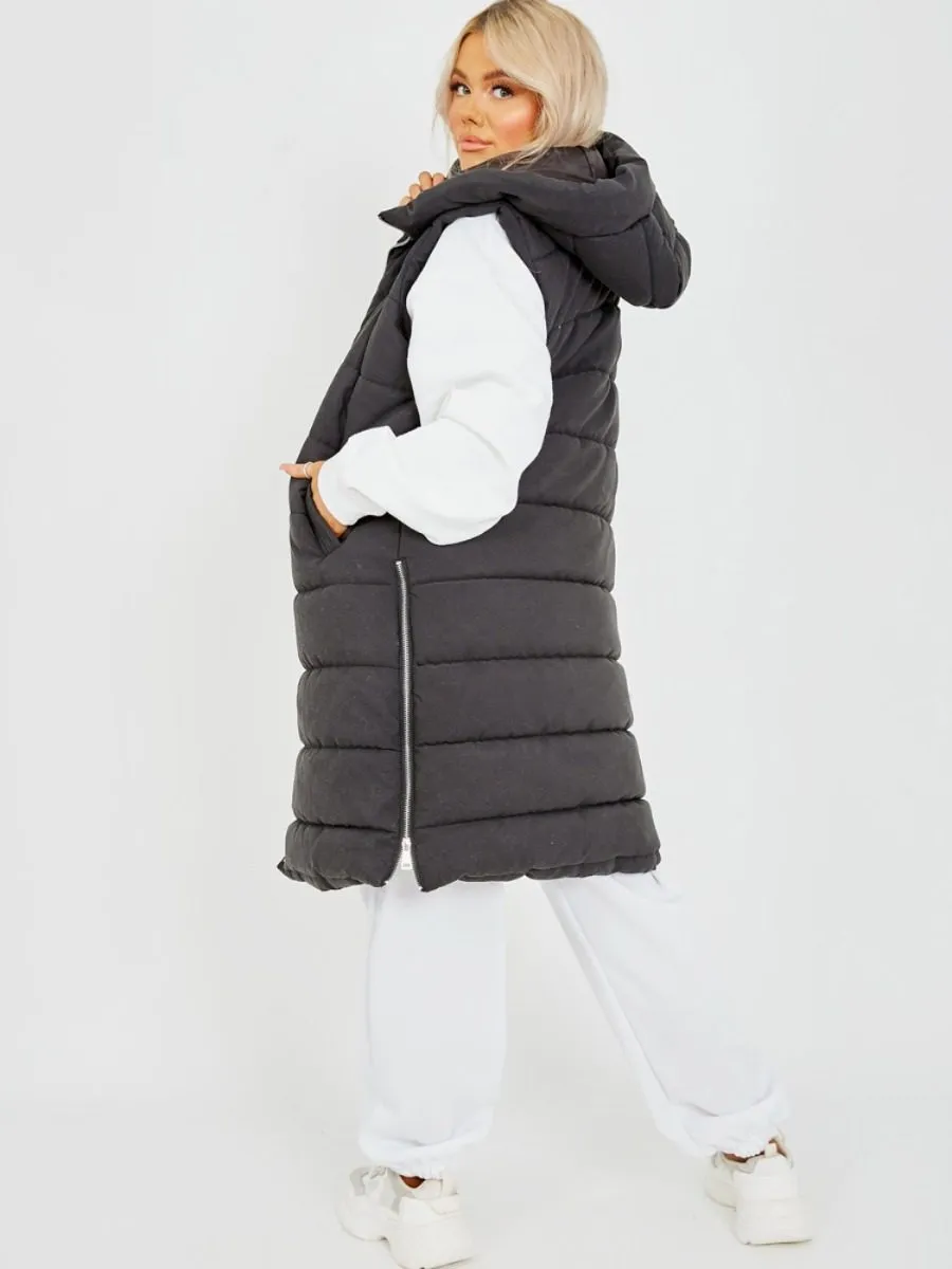 Michele Longline Hooded Puffer Gilet In Black sold by Vivichi product image thumbnail 2