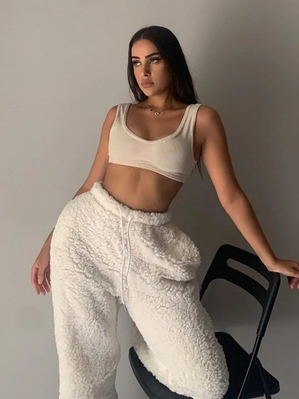 Grace Teddy Bear Borg Jogger In Cream sold by Vivichi