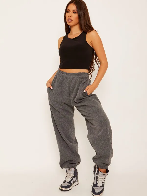 Barbara Oversized Fleece Joggers In Charcoal sold by Vivichi