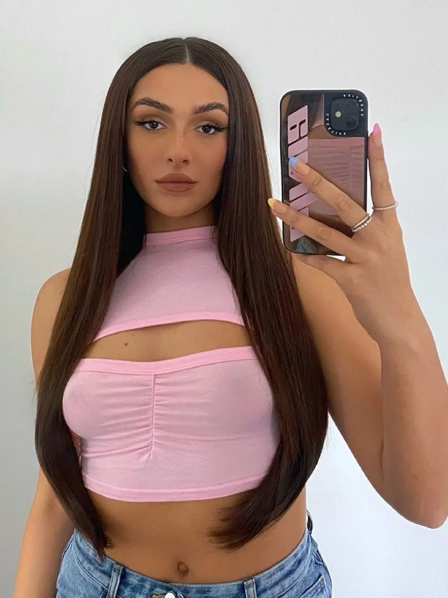 Jeny Cut Out Front Ruched Crop Top In Pink sold by Vivichi product image thumbnail 3